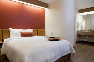 芒廷霍姆高山家园旅馆 的一间卧室配有一张白色大床和橙色墙壁