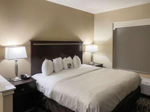 金斯兰Comfort Suites Kings Bay Naval Base Area的酒店客房设有一张带两盏灯的大型白色床。