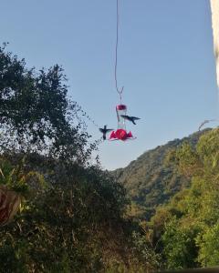 米卡Casa chill out的直升机正在用绳子抬起一个人