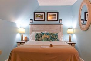 布莱克斯堡克雷康纳旅馆的一间卧室配有一张带两盏灯和镜子的床