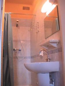 巴黎罗莱纳酒店的一间带水槽、淋浴和卫生间的浴室