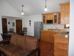 San Antonio Palopó阿提兰别墅旅馆的带沙发和冰箱的厨房