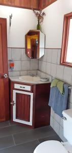 奥罗西Montaña Linda Guest House Orosi的一间带水槽和镜子的浴室