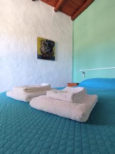 科隆Posada Costa del Sol的一间卧室配有两张带毛巾的床