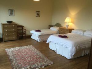 FlemptonLackford Lakes Barns的酒店客房带两张床和地毯