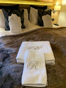 韦尔比耶New, Luxurious and Central Art Penthouse的床上有两条毛巾