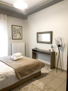 科扎尼Xenia_Apartments A6的卧室配有一张床,墙上设有镜子