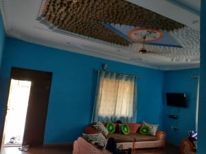 MkoaniMkoani Guest House的客厅拥有蓝色的墙壁和沙发