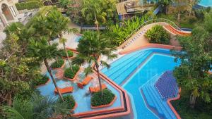 华欣Lahabana HuaHin pool view 137的享有棕榈树游泳池的顶部景致