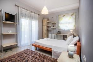 罗德镇Villa de Manu的一间小卧室,配有一张床和电视