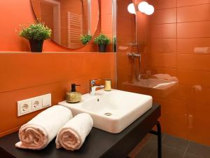纽伦堡Astoria Apartments的一间带水槽和镜子的浴室