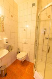 贡特拉姆斯多夫埃利亚酒店的浴室配有卫生间、淋浴和盥洗盆。