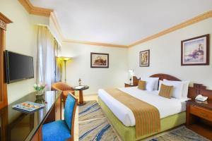 阿斯旺Tolip Aswan Hotel的酒店客房设有一张大床和一台电视。