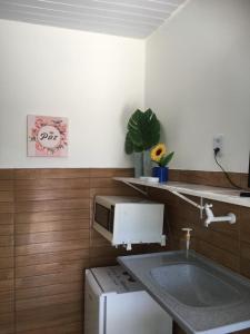 福塔莱萨Casa da Adriana Pousada的厨房配有水槽和微波炉