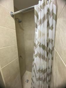 瓜亚基尔WHITE HOUSE的浴室内配有淋浴帘。