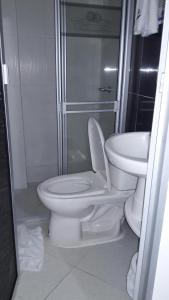 CaucasiaHOTEL TANIA的一间带卫生间和水槽的浴室
