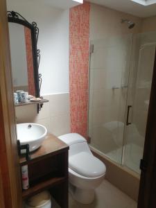 Luna ParkCasa Campestre La Quinfalia的浴室配有卫生间、盥洗盆和淋浴。