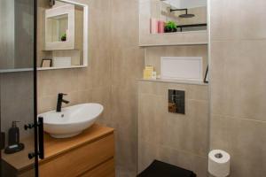 旧扎戈拉Super luxurious & spacious designer apartment.的一间带水槽和镜子的浴室