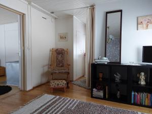 Esterin Tupa, Alajärvi的客厅配有镜子和椅子