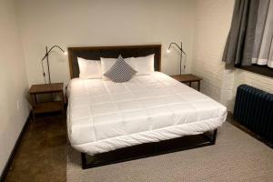 匹兹堡3E-*New* 5 min to UPMC Shadyside, sleeps 4的卧室配有一张带白色床单和枕头的大床。