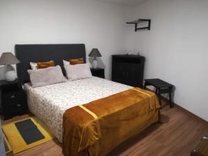 佩纳尔瓦堡Eiras do Dão的一间卧室配有一张黄色毯子床