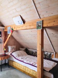Tomaševcismještaj Mala Zidanica的木屋内设有一间带双层床的卧室
