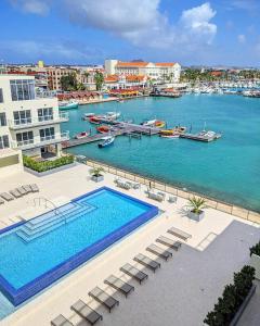奥拉涅斯塔德Luxury condo with infinity pool & ocean view的水边的大型游泳池