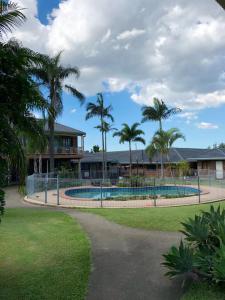 布里斯班奥克斯利汽车旅馆 的一座带游泳池和棕榈树的房子