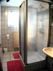巴特弗兰肯豪森费德穆勒公寓的带淋浴和盥洗盆的浴室