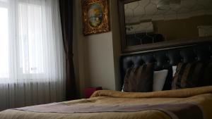 伯萨莉娜中央公寓 的一间卧室配有一张带镜子的床和窗户