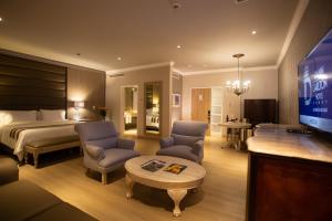 麦德林麦德林达恩卡尔顿酒店的酒店客房,配有床和电视