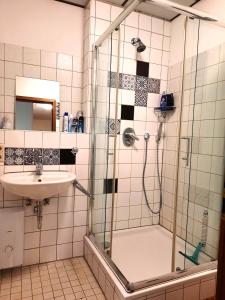 斯图加特Easy Stay Residence的带淋浴和盥洗盆的浴室