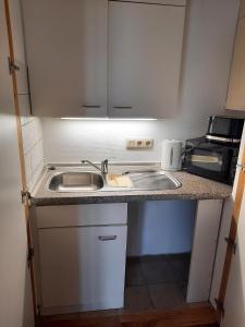 斯图加特Easy Stay Residence的一间带水槽和微波炉的小厨房