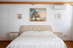 布莱德Holiday Lake的卧室配有一张床,墙上挂有绘画作品