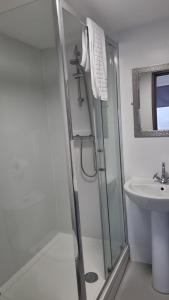 伯明翰The Aston Inn的带淋浴和盥洗盆的浴室
