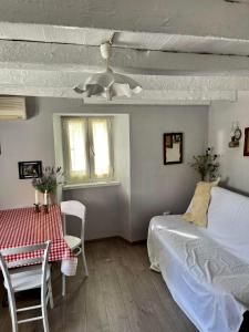 卢本尼彻Lubenice-Rodinis Room and Apartment的卧室配有一张床和一张桌子及椅子