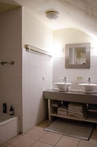 霍尔斯贝克Hageland Vakantieverblijf的浴室设有2个水槽和镜子
