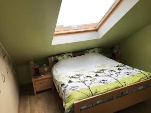 布兰肯贝赫Duplex Blankenberge的一间小卧室,配有一张带窗户的床