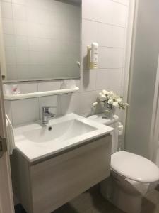 德巴凯娜拉酒店的一间带水槽、卫生间和镜子的浴室