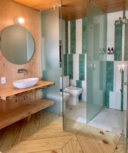 何塞伊格纳西奥Rizoma的一间带水槽和玻璃淋浴的浴室