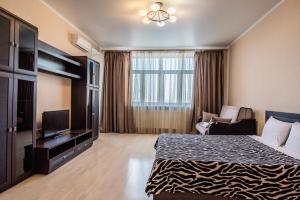秋明Apart Hotel Abajour的配有一张床和一台平面电视的酒店客房