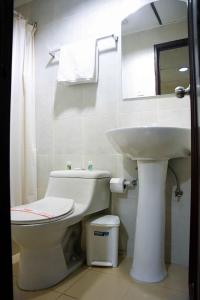 瓜亚基尔阿尔伯拉达酒店的浴室配有白色卫生间和盥洗盆。