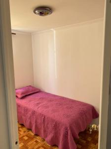 阿里卡Departamento amoblado por día的一间卧室配有一张带粉色毯子的床