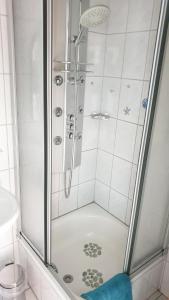 门兴格拉德巴赫Appartement mit Weitblick的浴室里设有玻璃门淋浴