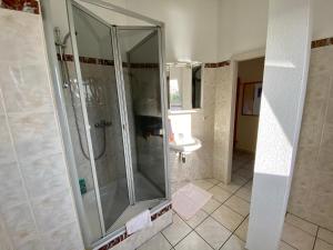 都伦-埃菲尔希尔格斯酒店的带淋浴和盥洗盆的浴室