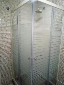 开罗阿民酒店的浴室里设有玻璃门淋浴
