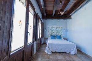 拉瓜迪亚Aitetxe的一间卧室配有一张带蓝色枕头的床