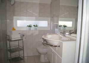 温特贝格Winterberg Appartement 21028的白色的浴室设有水槽和卫生间。