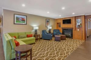 达拉斯Comfort Inn & Suites North Dallas-Addison的带沙发和壁炉的客厅