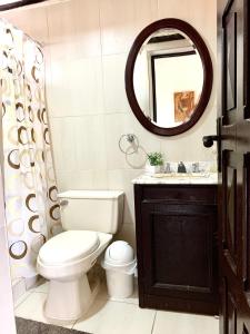 比列塔Villa Calusa的一间带卫生间、水槽和镜子的浴室
